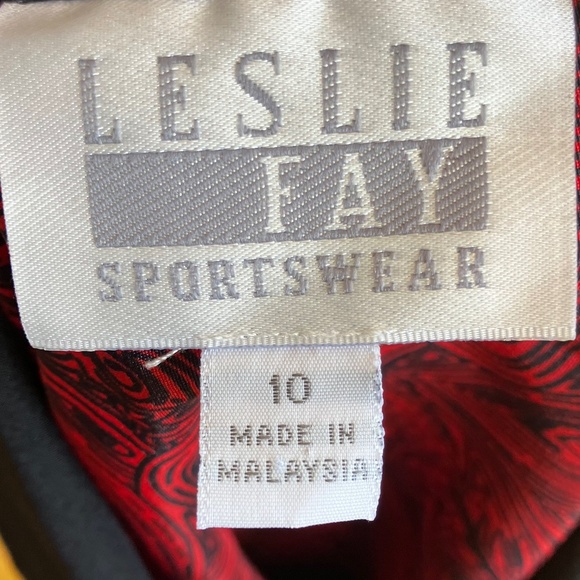 Leslie Fay red and black, long sleeve button down shirt - Picture 10 of 15